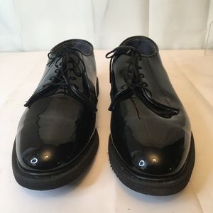 Bates Black Faux Patent Leather Oxford Formal High Gloss Dress Shoe Rubber Sole